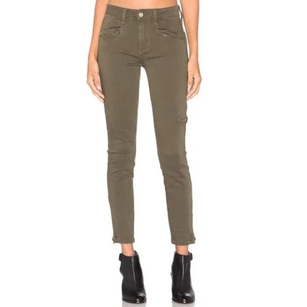 Paige Olive Leaf Green Daryn Moto Skinny Jeans 26